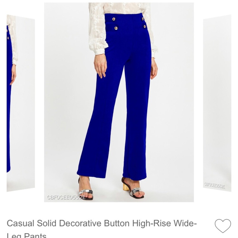 Casual Solid Button High-Rise Wide-Leg Pants